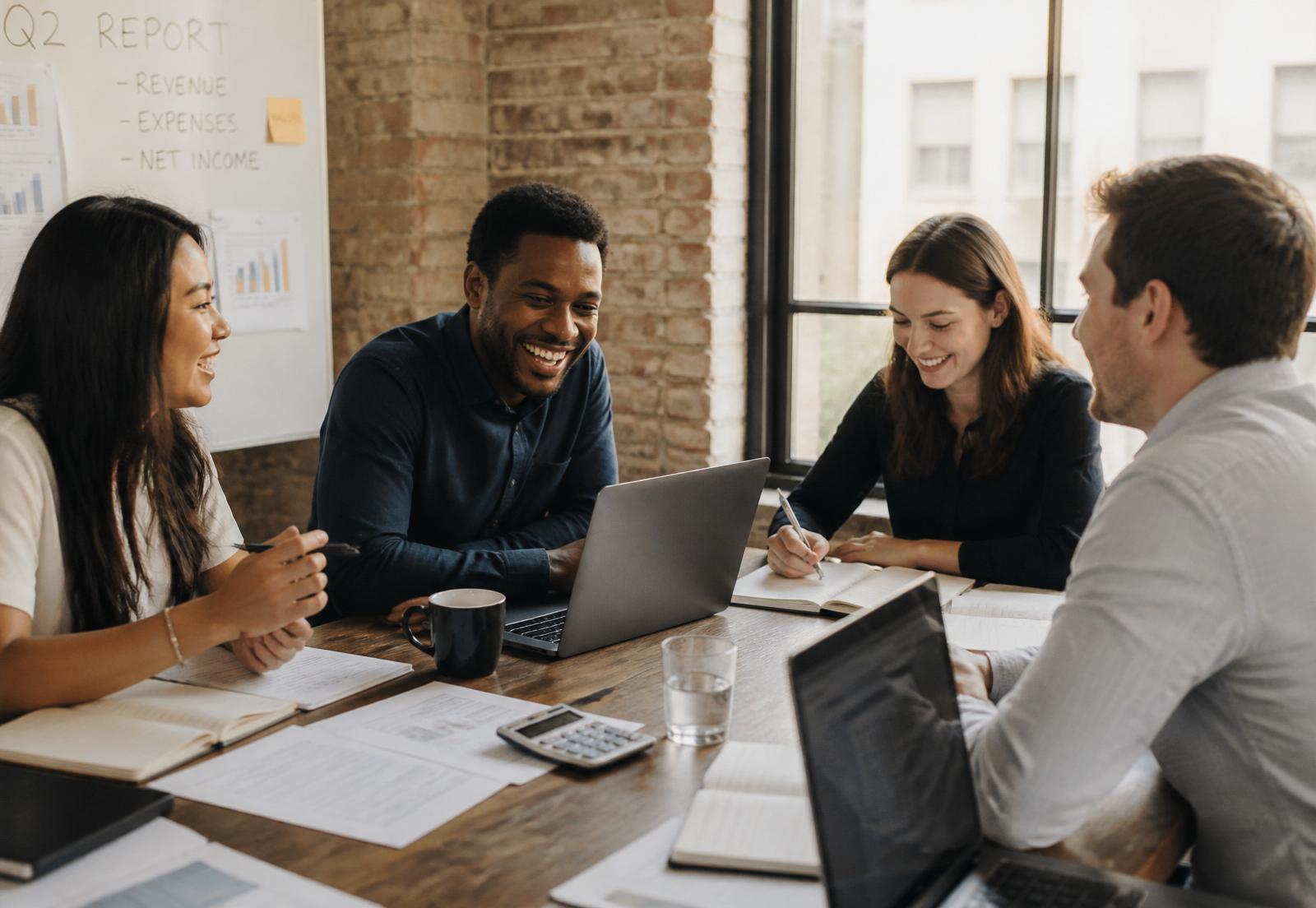An NGA team collaborating in a light-filled office